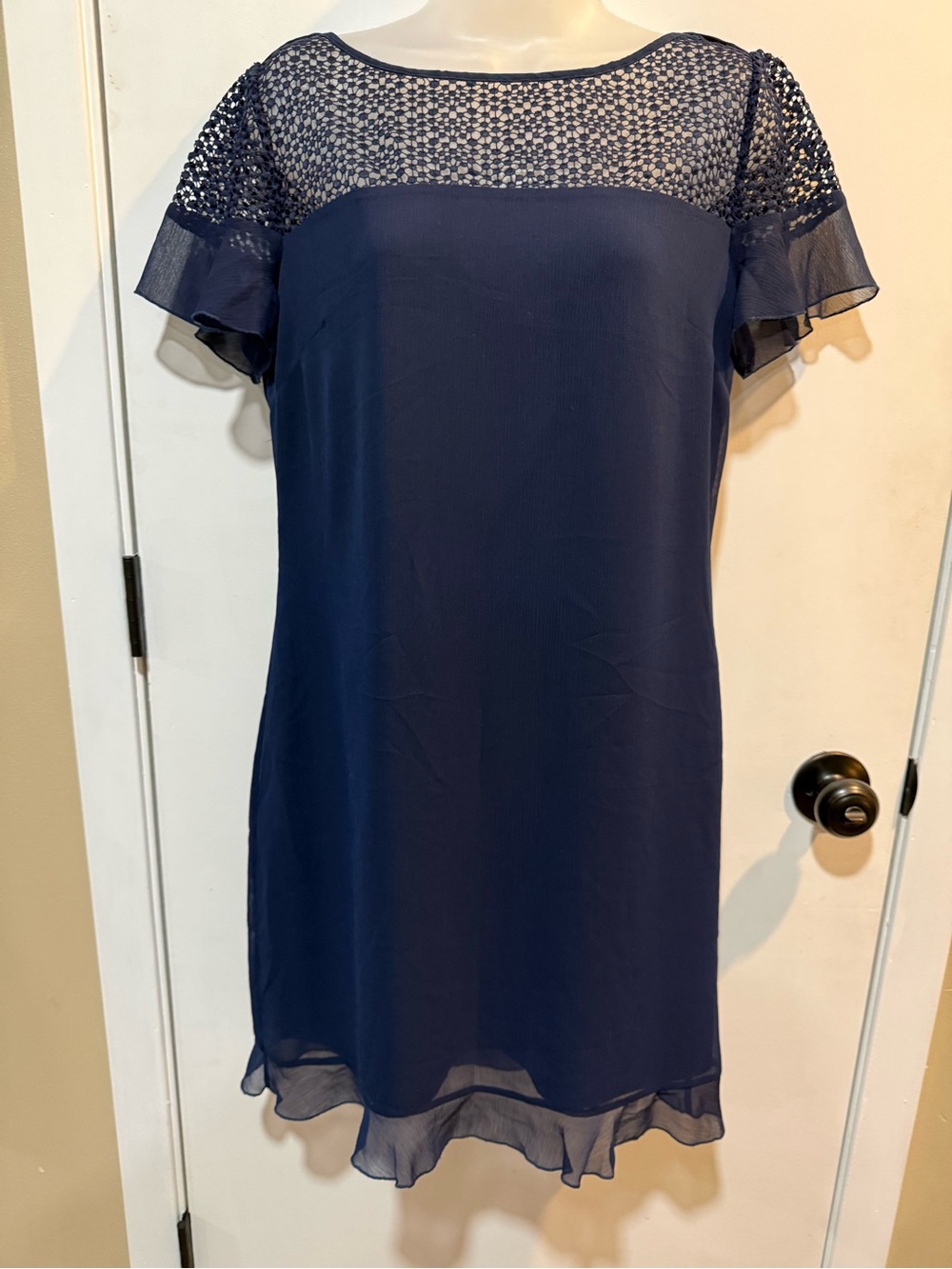 Karl Lagerfeld Navy Shift Dress with Crochet Yoke-#1812